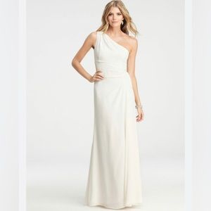 Ann Taylor Full Long Ivory Wedding Dress Size 14 60% Rayon, 32% Silk